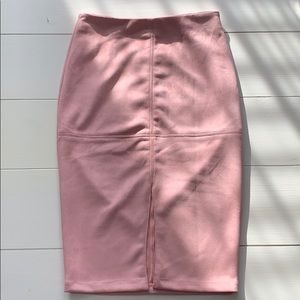 Pink suede pencil skirt